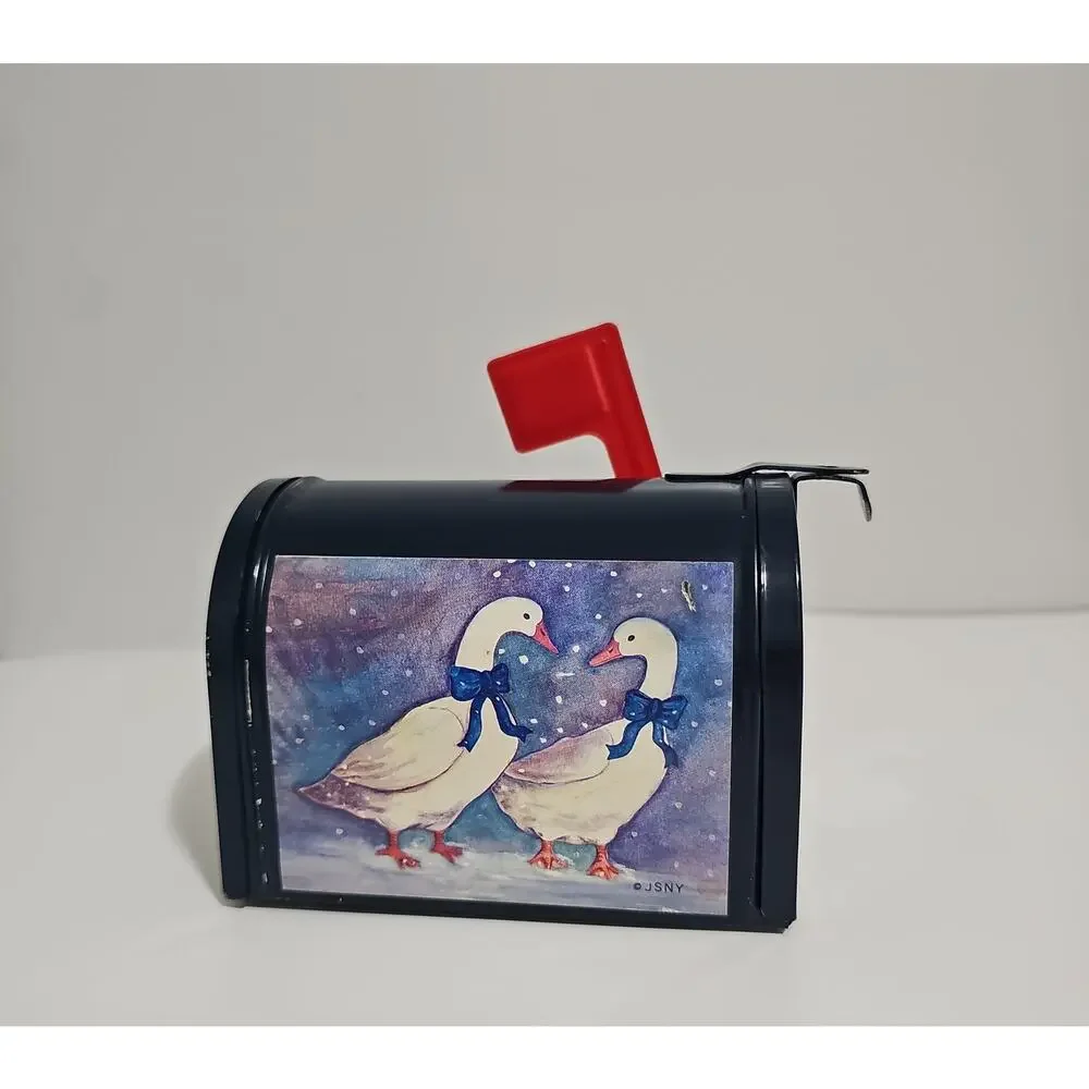 Country Blue Ribbon Geese Decorative Mailbox Cottagecore Goose Grannycore